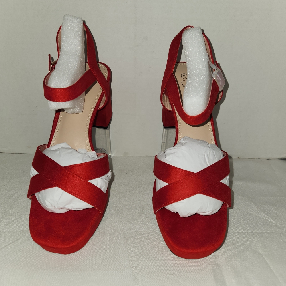 Vibrant Red Heeled Shoes with Smooth Finish